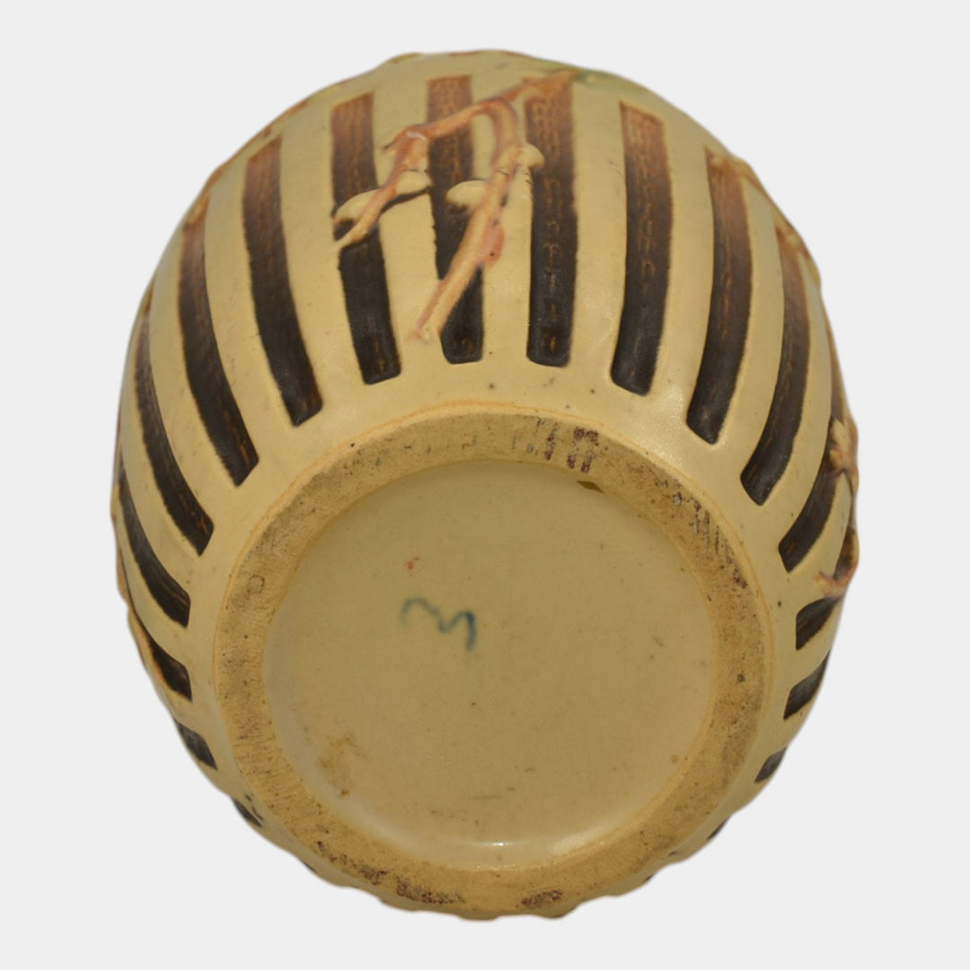 Roseville Cherry Blossom Brown 1933 Vintage Art Pottery Ceramic Vase 623-7 - Just Art Pottery