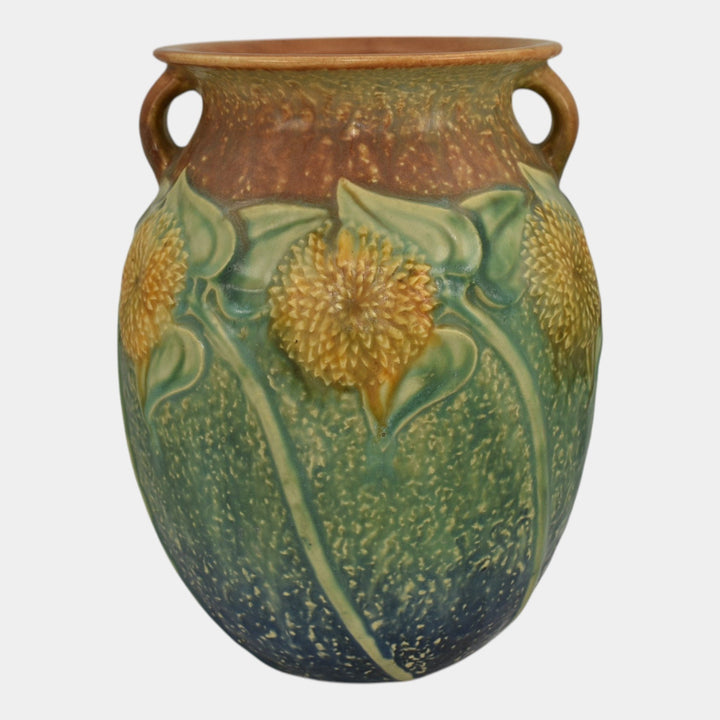 Roseville Sunflower 1930 Vintage Arts and Crafts Pottery Ceramic Vase 491-8 - Just Art Pottery