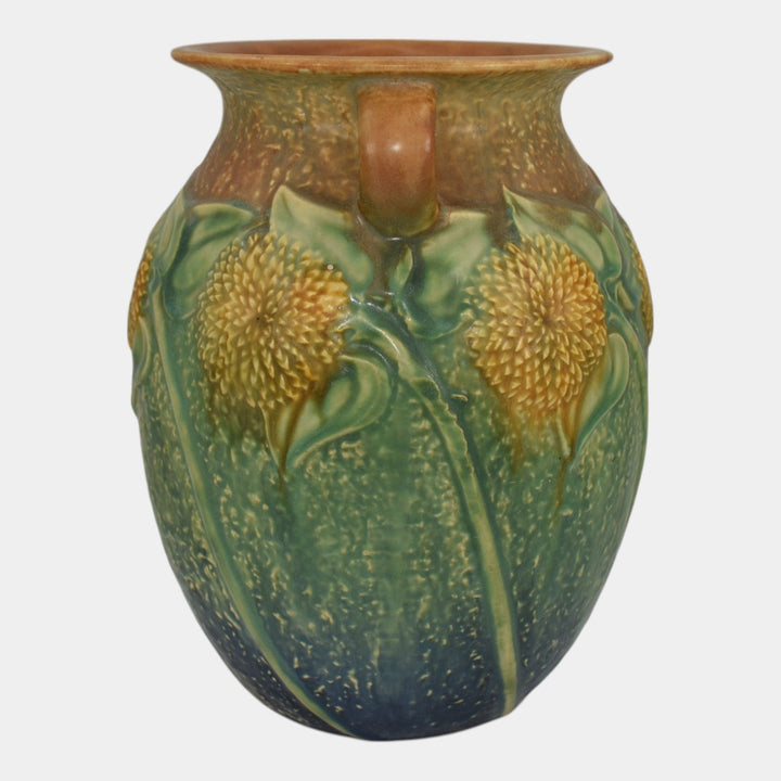 Roseville Sunflower 1930 Vintage Arts and Crafts Pottery Ceramic Vase 491-8 - Just Art Pottery