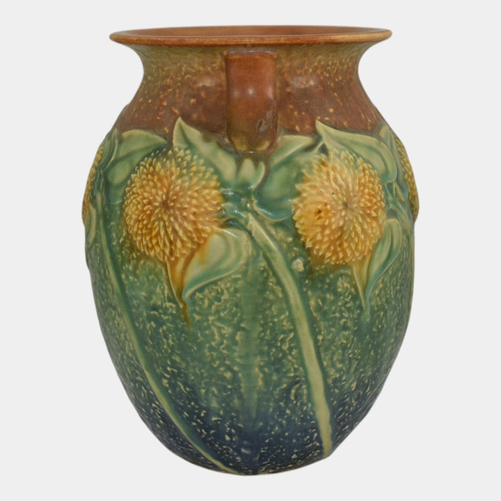 Roseville Sunflower 1930 Vintage Arts and Crafts Pottery Ceramic Vase 491-8 - Just Art Pottery