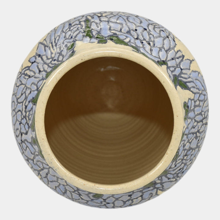 Freiwald Studio Art Pottery Hand Made Blue Wisteria Ceramic White Vase