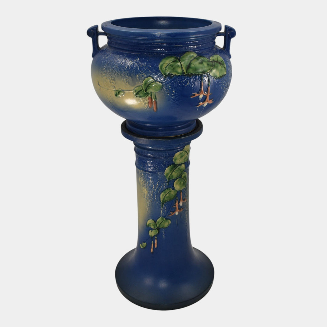 Roseville Fuchsia Blue 1938 Vintage Art Pottery Jardiniere And Pedestal 645-8