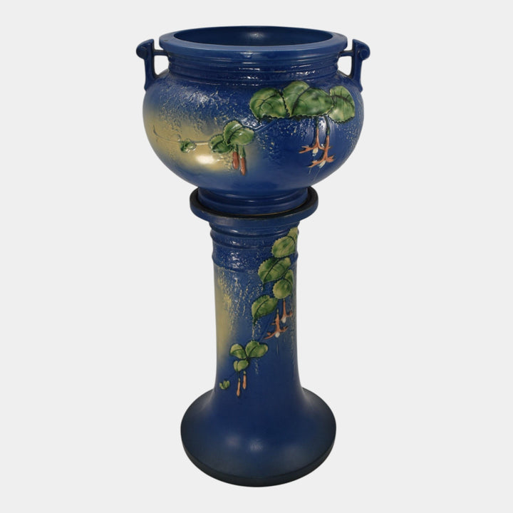 Roseville Fuchsia Blue 1938 Vintage Art Pottery Jardiniere And Pedestal 645-8