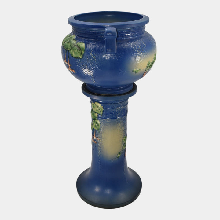 Roseville Fuchsia Blue 1938 Vintage Art Pottery Jardiniere And Pedestal 645-8
