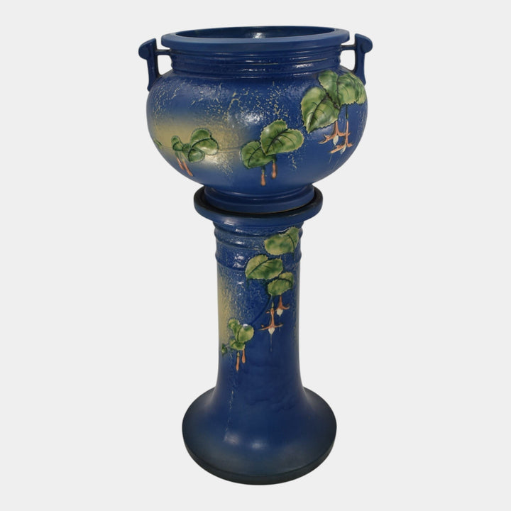 Roseville Fuchsia Blue 1938 Vintage Art Pottery Jardiniere And Pedestal 645-8