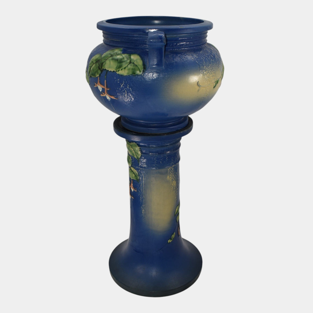 Roseville Fuchsia Blue 1938 Vintage Art Pottery Jardiniere And Pedestal 645-8