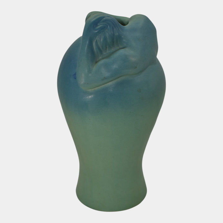 Van Briggle Vintage Art Pottery Blue Despondency Figural Vase
