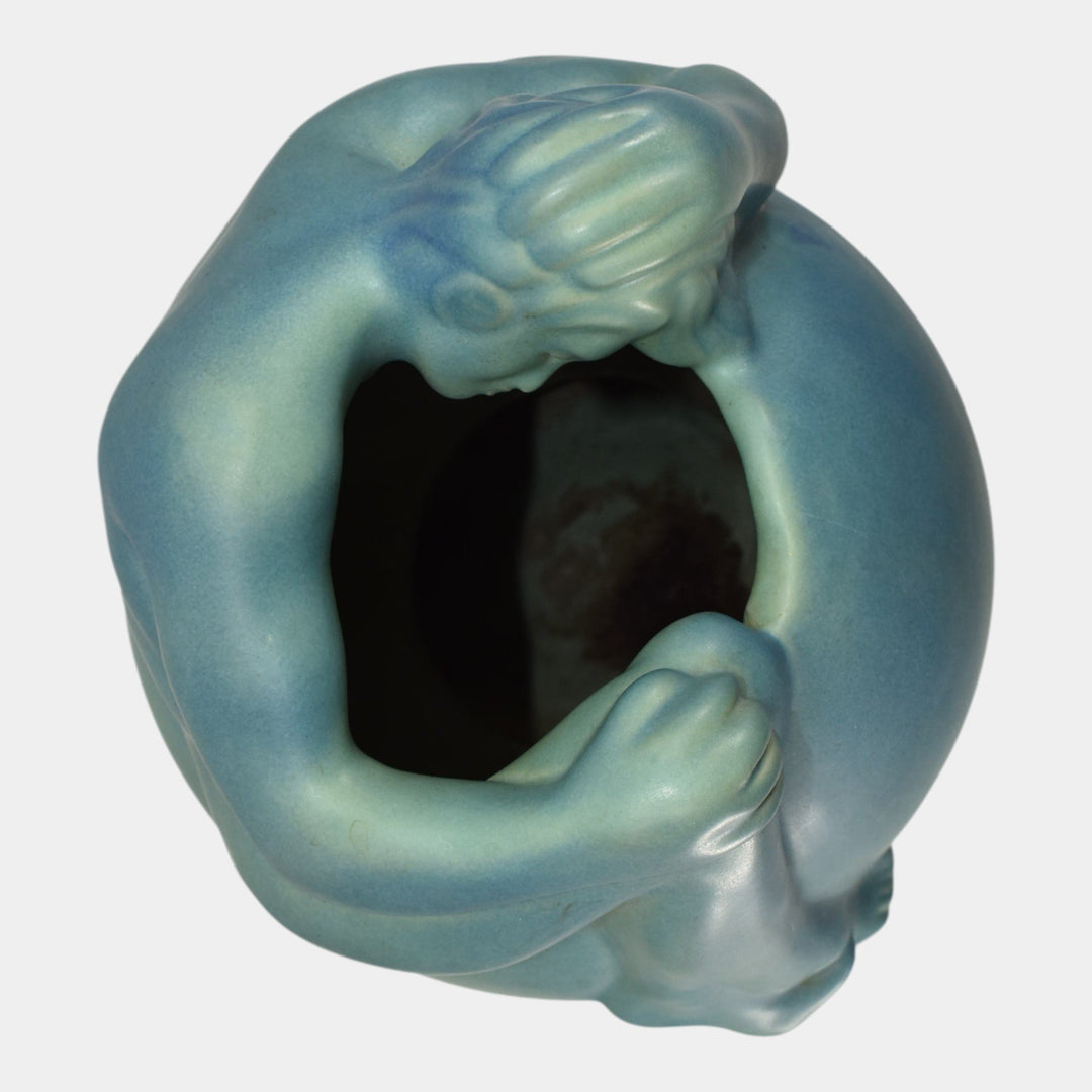 Van Briggle Vintage Art Pottery Blue Despondency Figural Vase