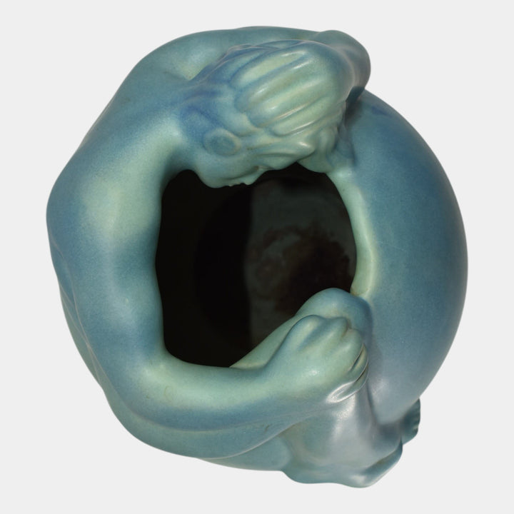 Van Briggle Vintage Art Pottery Blue Despondency Figural Vase