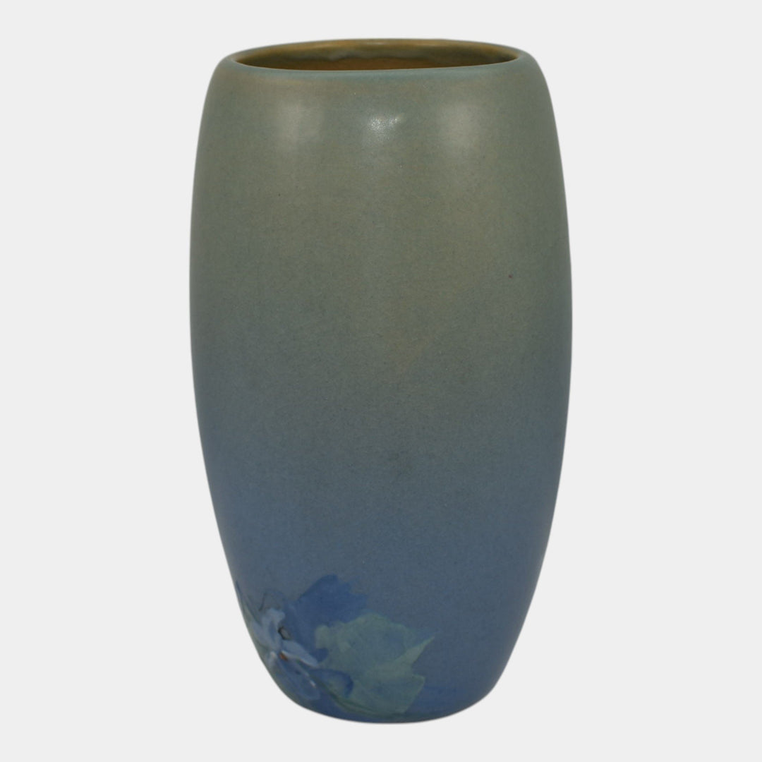 Weller Hudson 1920s Vintage Art Pottery Hand Painted Blue Flower Vase Timberlake - Just Art Pottery