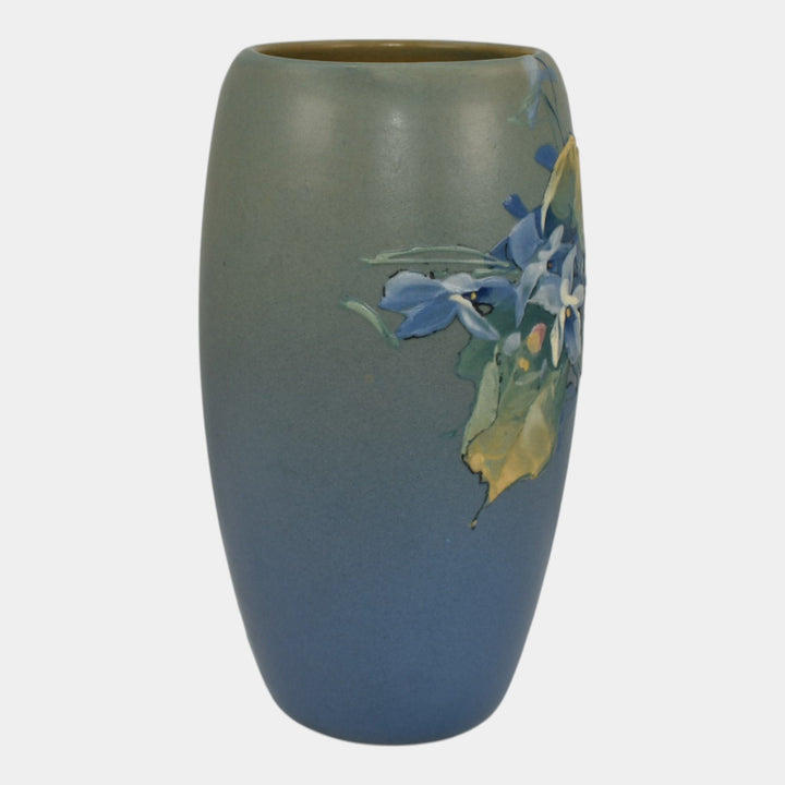 Weller Hudson 1920s Vintage Art Pottery Hand Painted Blue Flower Vase Timberlake - Just Art Pottery