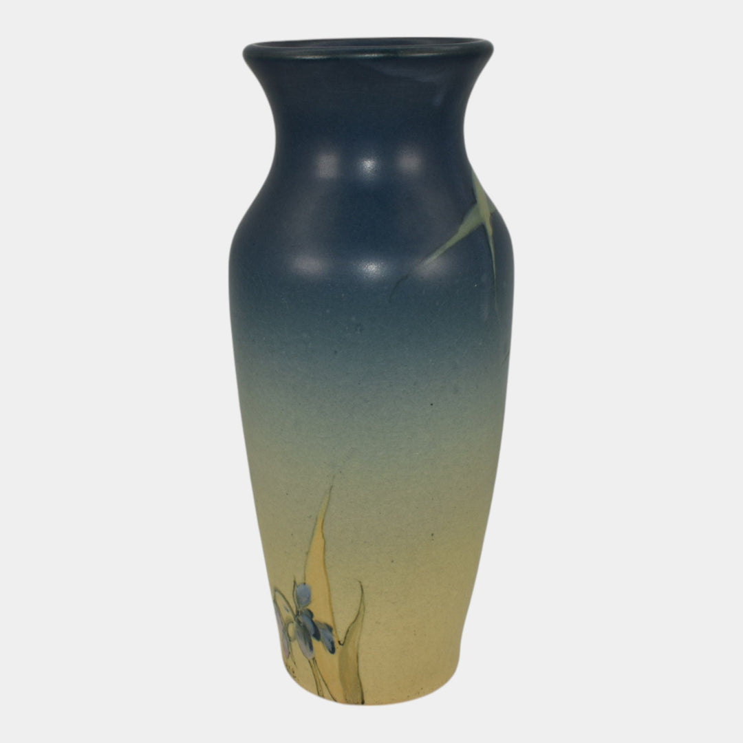 Weller Hudson 1920s Vintage Art Pottery Hand Painted Blue Flower Vase Timberlake
