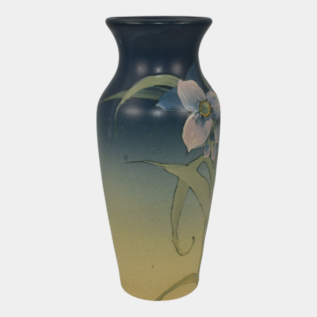 Weller Hudson 1920s Vintage Art Pottery Hand Painted Blue Flower Vase Timberlake