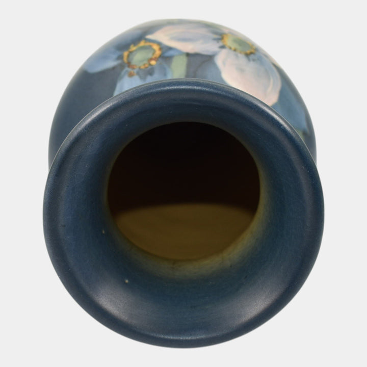 Weller Hudson 1920s Vintage Art Pottery Hand Painted Blue Flower Vase Timberlake