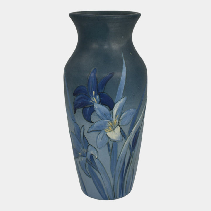 Weller Hudson 1920s Vintage Art Pottery Hand Painted Blue Flower Vase Morris