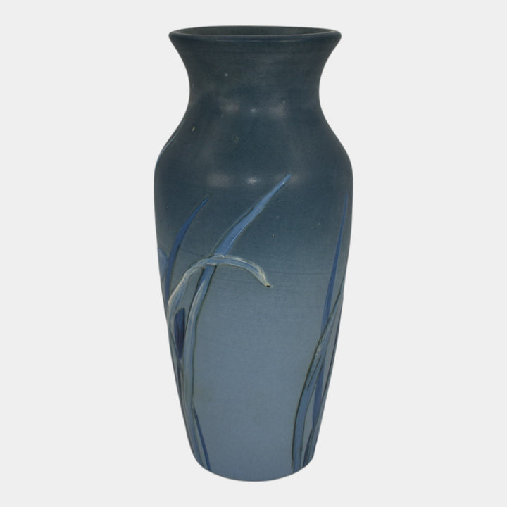 Weller Hudson 1920s Vintage Art Pottery Hand Painted Blue Flower Vase Morris