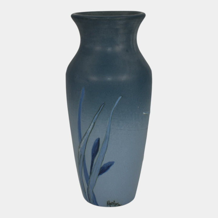 Weller Hudson 1920s Vintage Art Pottery Hand Painted Blue Flower Vase Morris