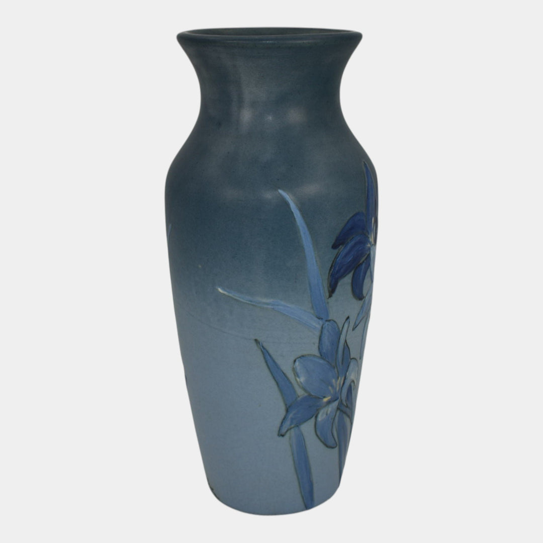 Weller Hudson 1920s Vintage Art Pottery Hand Painted Blue Flower Vase Morris