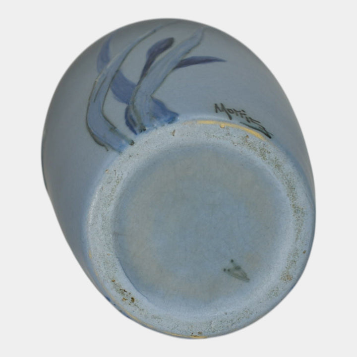 Weller Hudson 1920s Vintage Art Pottery Hand Painted Blue Flower Vase Morris