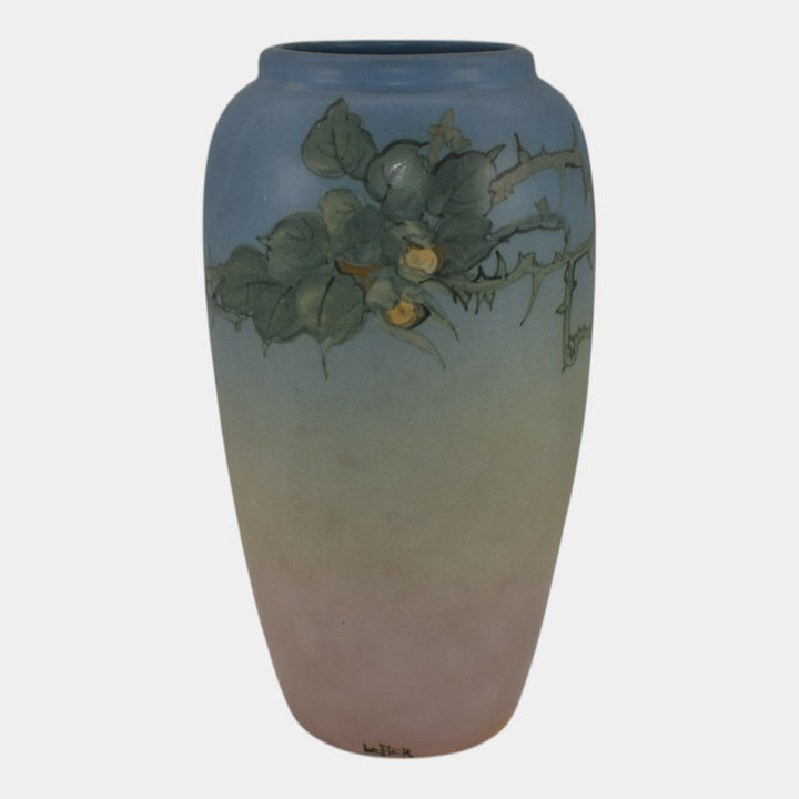 Weller Hudson 1920s Vintage Art Pottery Hand Painted Blue Flower Vase Leffler