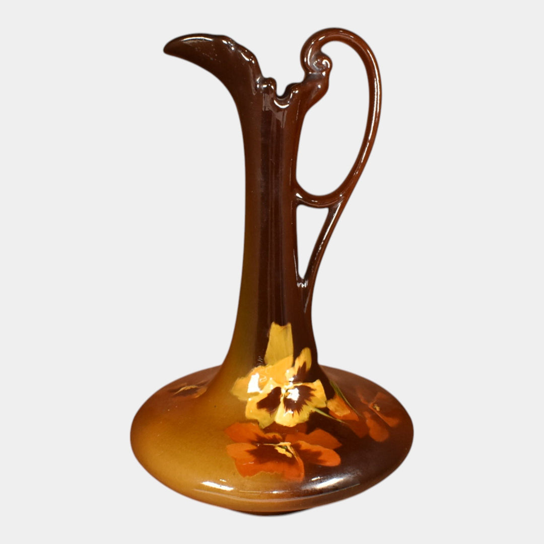 Roseville Rozane 1900s Art Pottery Standard Glaze Pansies Ceramic Ewer