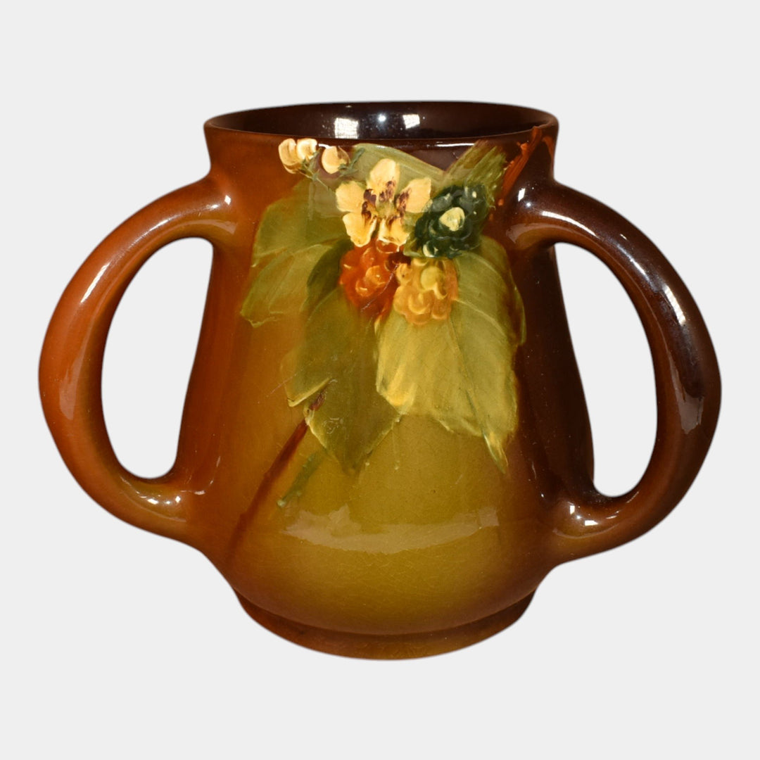 Roseville Rozane 1900s Art Pottery Standard Glaze Three Handled Ceramic Vase - Just Art Pottery