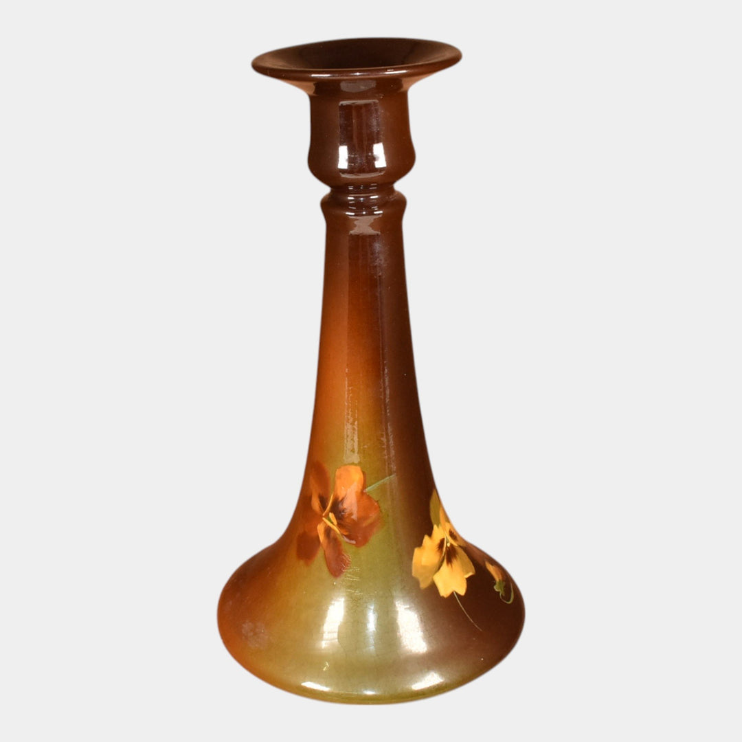 Roseville Rozane Ware 1900s Art Pottery Standard Glaze Pansies Candle Holder - Just Art Pottery