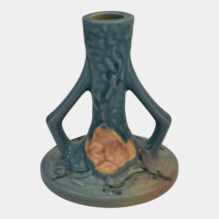 Roseville Magnolia Blue 1943 Vintage Art Pottery Ceramic Candle Holder 1157-4 - Just Art Pottery