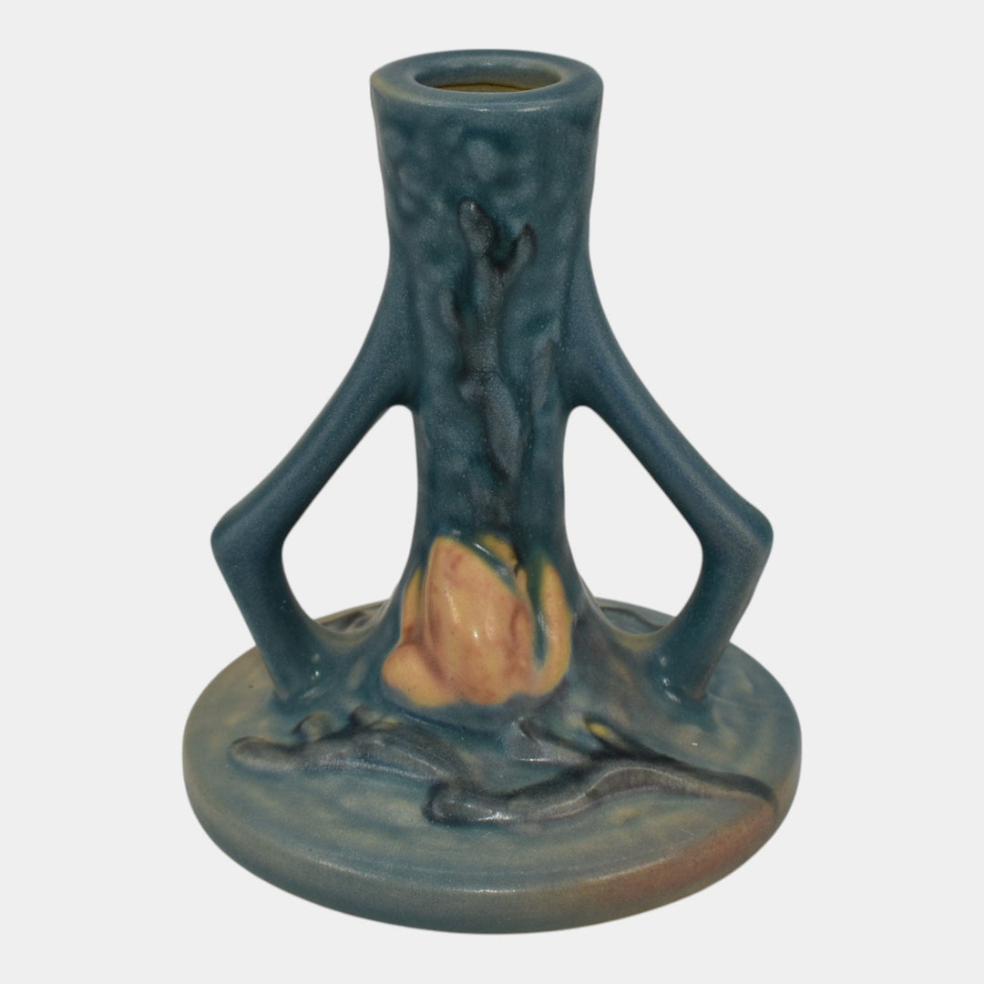 Roseville Magnolia Blue 1943 Vintage Art Pottery Ceramic Candle Holder 1157-4 - Just Art Pottery