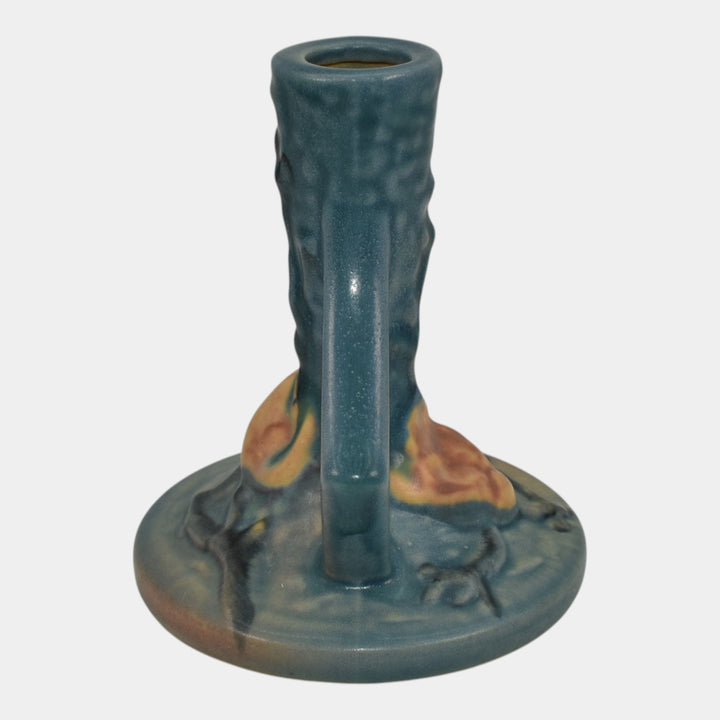 Roseville Magnolia Blue 1943 Vintage Art Pottery Ceramic Candle Holder 1157-4 - Just Art Pottery