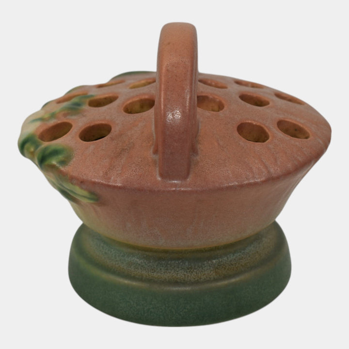 Roseville White Rose Pink 1940 Vintage Art Pottery Ceramic Flower Frog 41 - Just Art Pottery