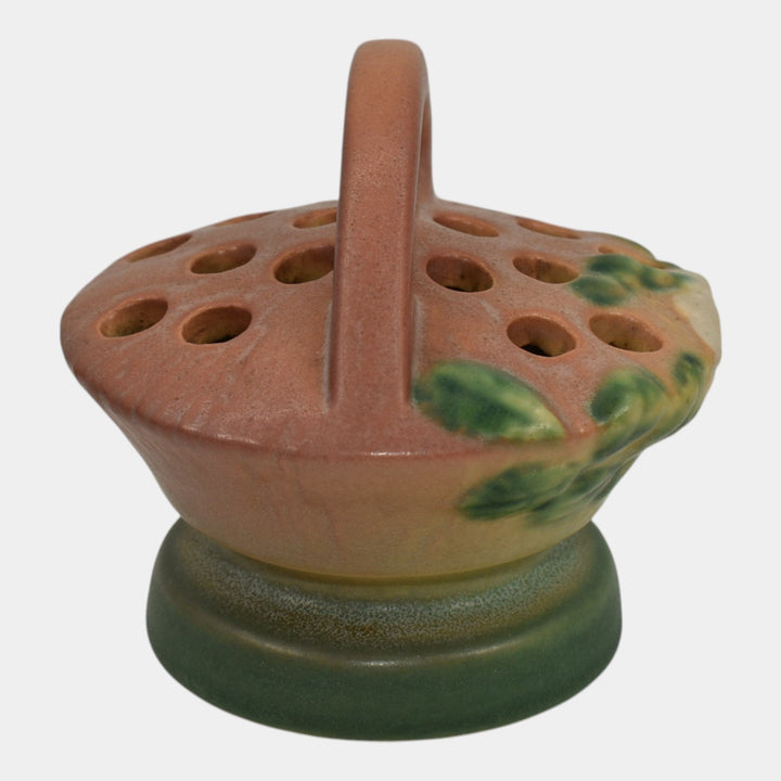 Roseville White Rose Pink 1940 Vintage Art Pottery Ceramic Flower Frog 41 - Just Art Pottery