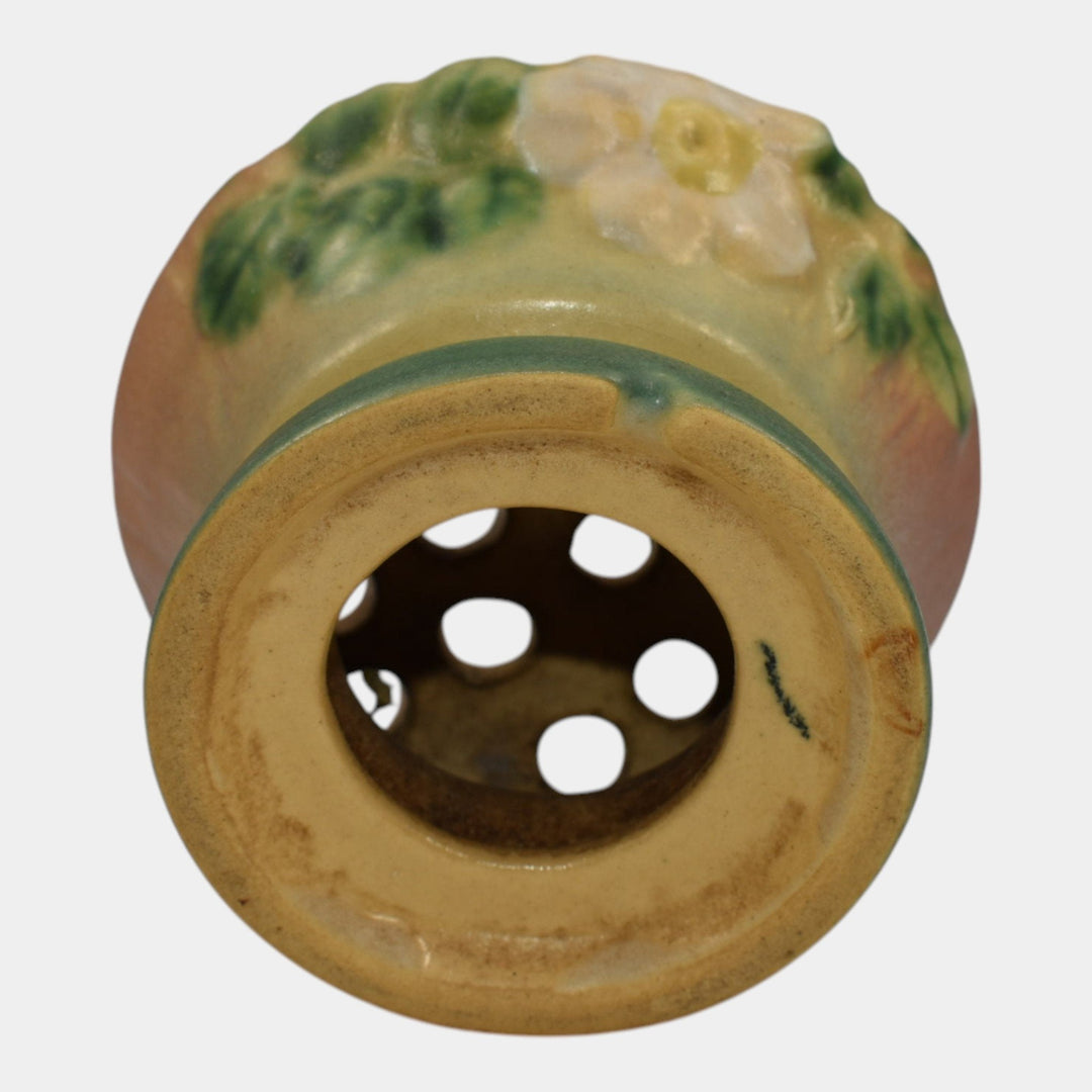 Roseville White Rose Pink 1940 Vintage Art Pottery Ceramic Flower Frog 41 - Just Art Pottery