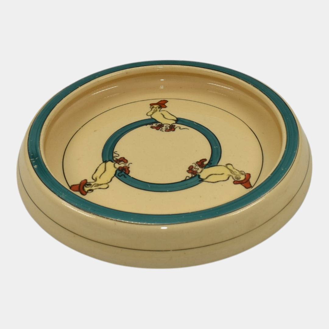 Roseville Juvenile Creamware 1910 Pottery Duck With Boots And Hat Rolled Plate - Just Art Pottery
