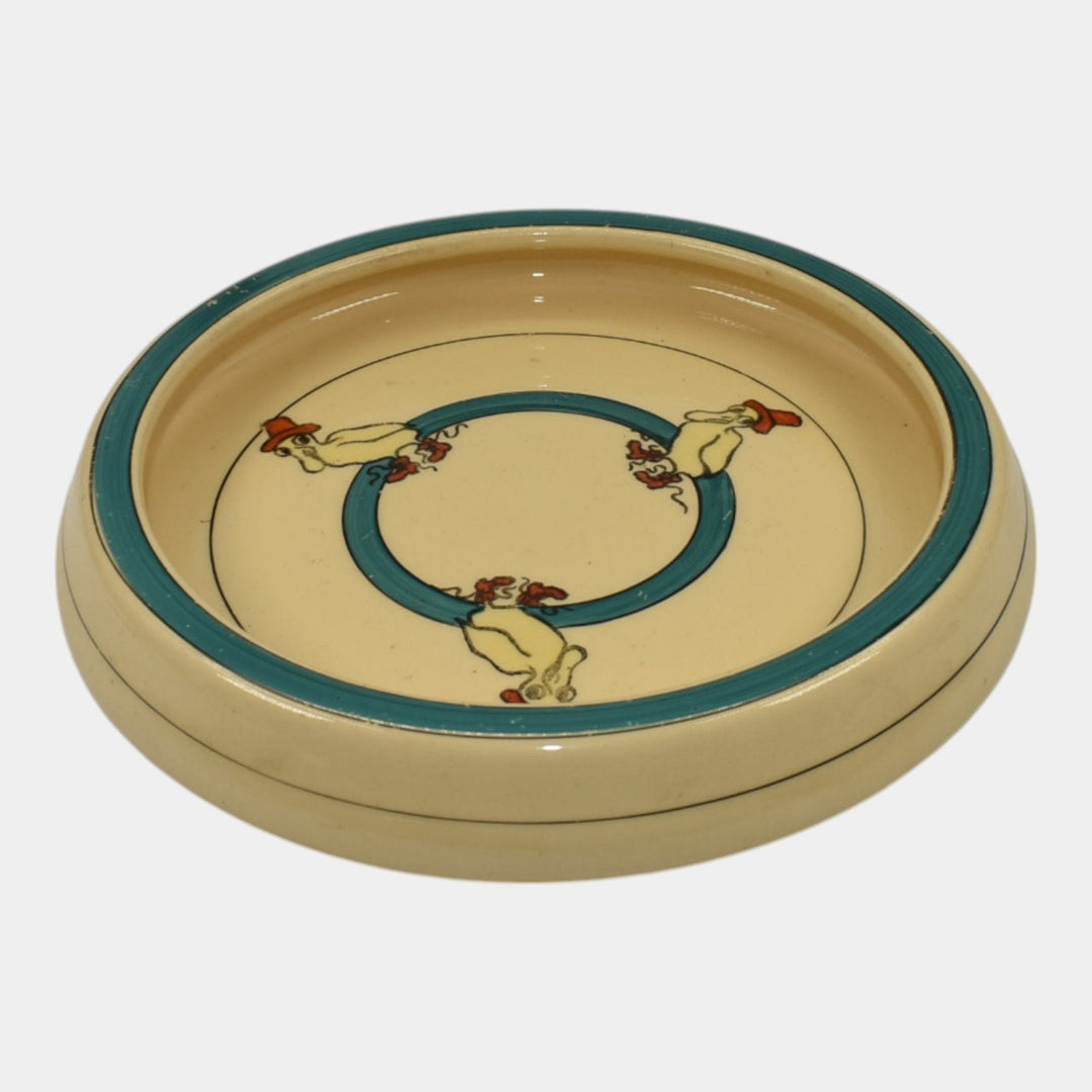 Roseville Juvenile Creamware 1910 Pottery Duck With Boots And Hat Rolled Plate - Just Art Pottery