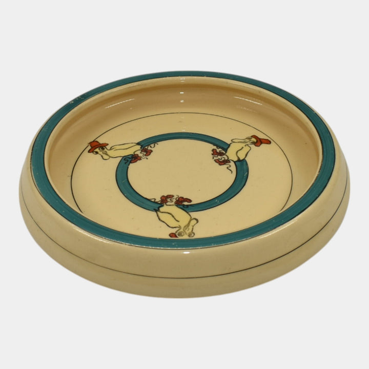 Roseville Juvenile Creamware 1910 Pottery Duck With Boots And Hat Rolled Plate - Just Art Pottery