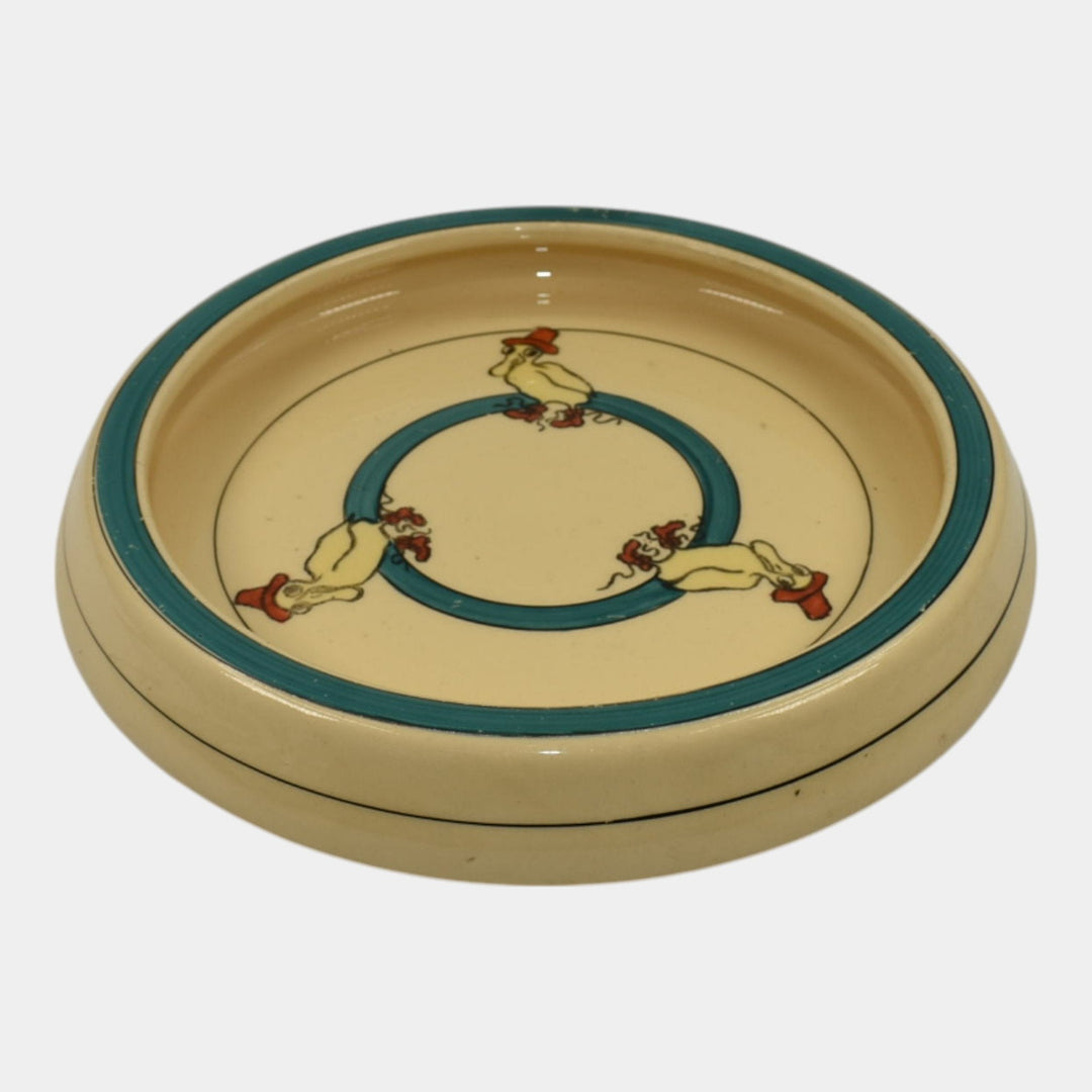 Roseville Juvenile Creamware 1910 Pottery Duck With Boots And Hat Rolled Plate - Just Art Pottery