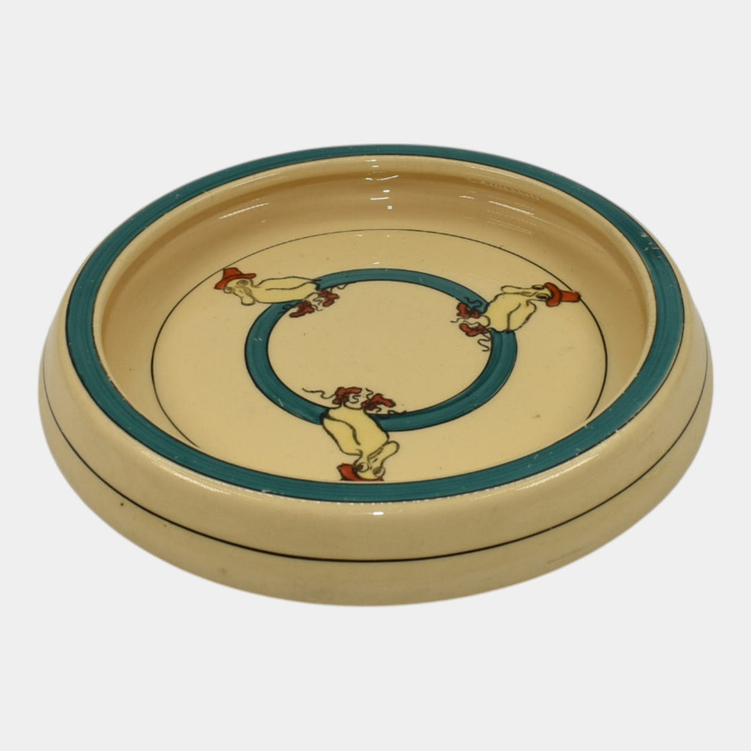 Roseville Juvenile Creamware 1910 Pottery Duck With Boots And Hat Rolled Plate - Just Art Pottery