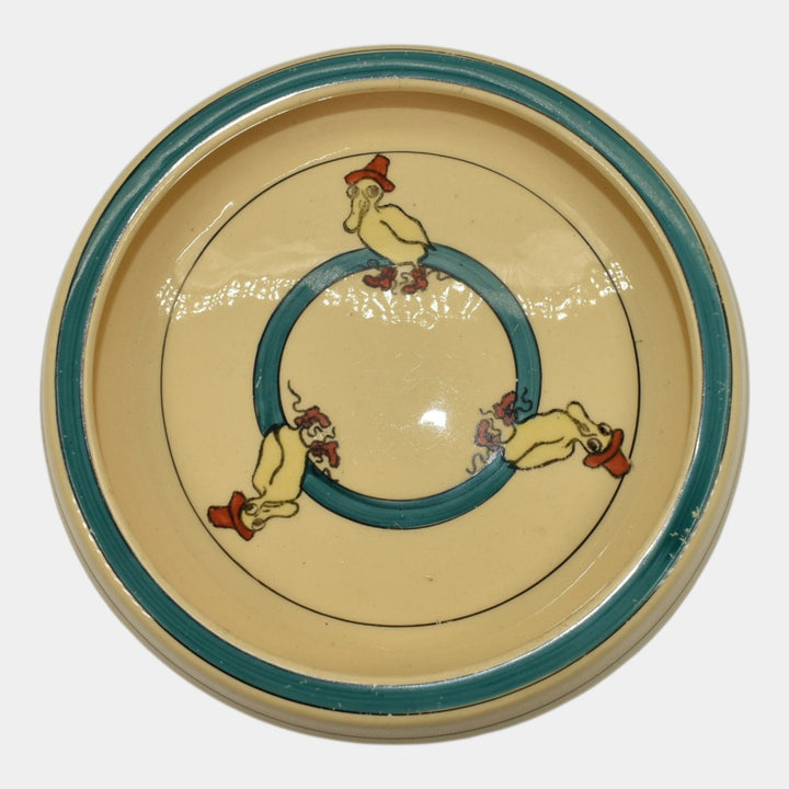 Roseville Juvenile Creamware 1910 Pottery Duck With Boots And Hat Rolled Plate - Just Art Pottery