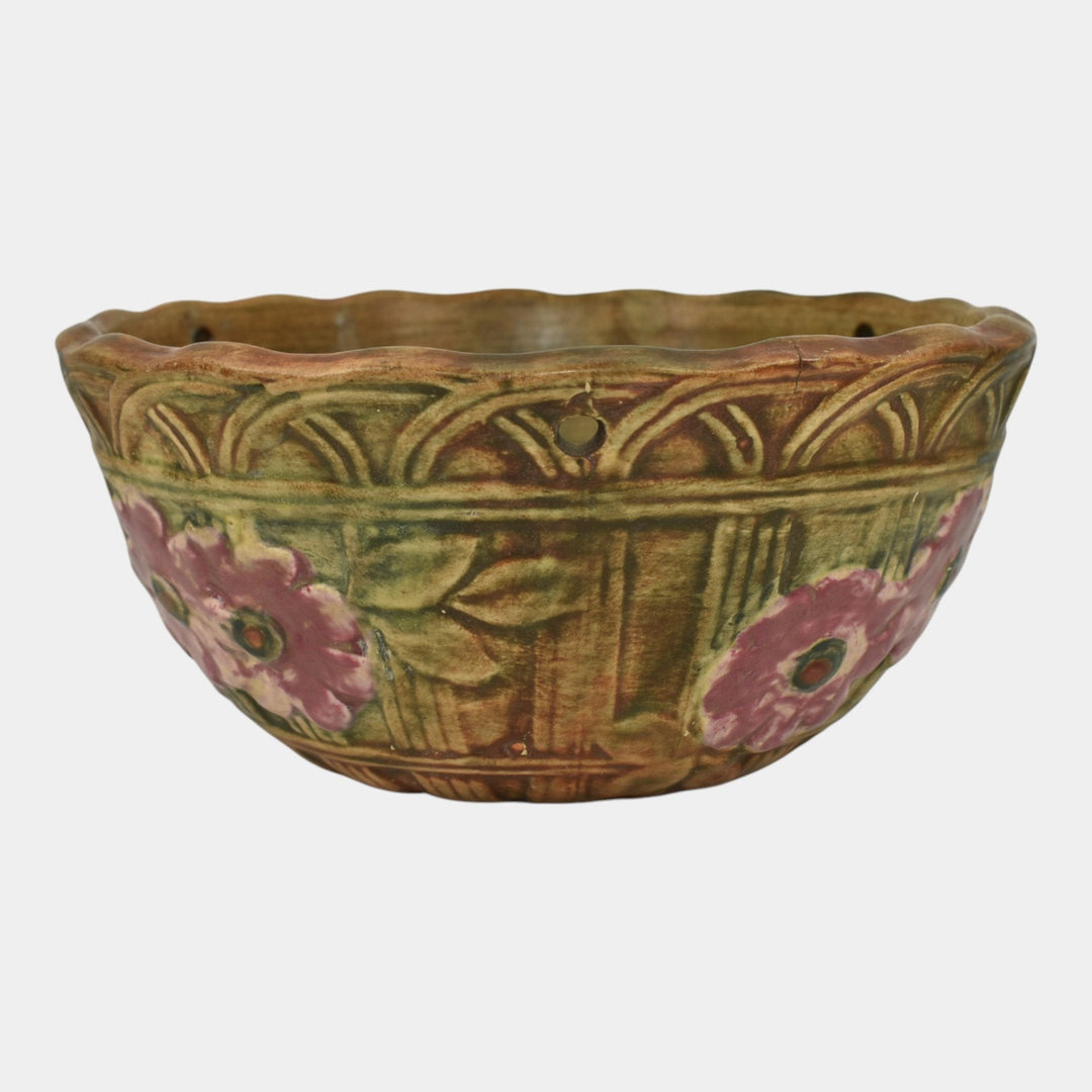 Weller Flemish 1920s Vintage Art Pottery Ceramic Planter Basket - Just Art Pottery
