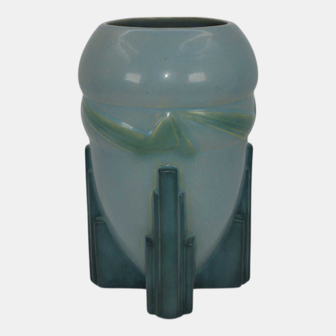 Roseville Futura Blue 1928 Vintage Art Deco Pottery Spaceship Vase 405-7