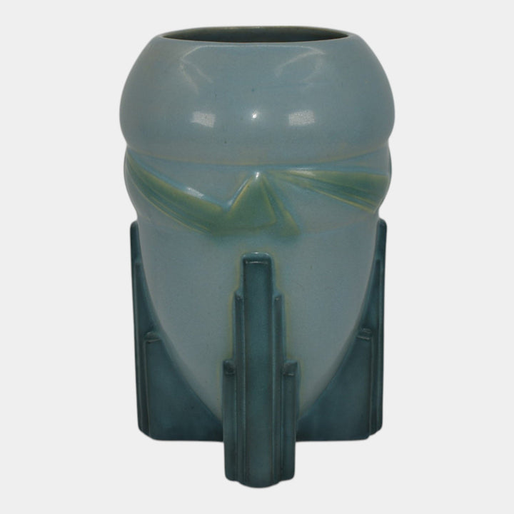 Roseville Futura Blue 1928 Vintage Art Deco Pottery Spaceship Vase 405-7
