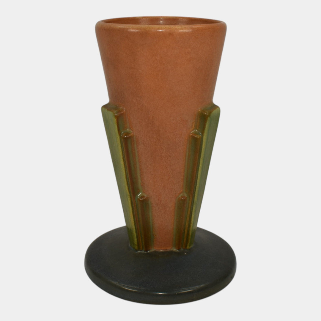 Roseville Futura Tan 1928 Vintage Art Deco Pottery Buttressed Cone Vase 401-8