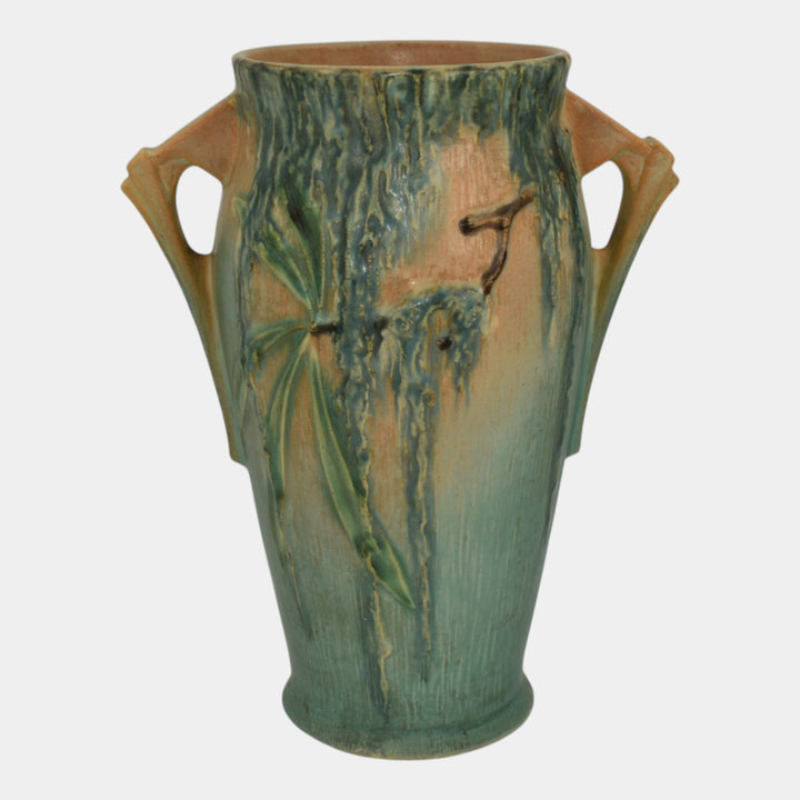 Roseville Moss Tan 1936 Vintage Art Deco Pottery Ceramic Handled Vase 780-8