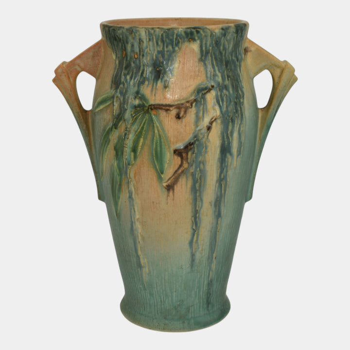 Roseville Moss Tan 1936 Vintage Art Deco Pottery Ceramic Handled Vase 780-8