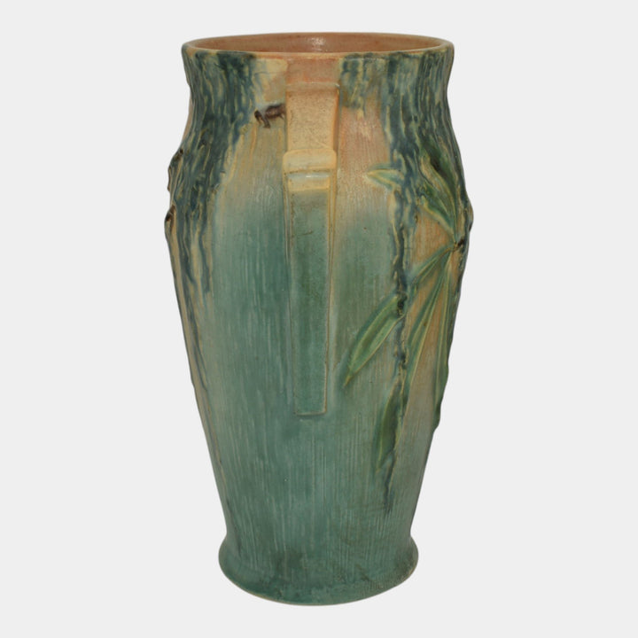 Roseville Moss Tan 1936 Vintage Art Deco Pottery Ceramic Handled Vase 780-8