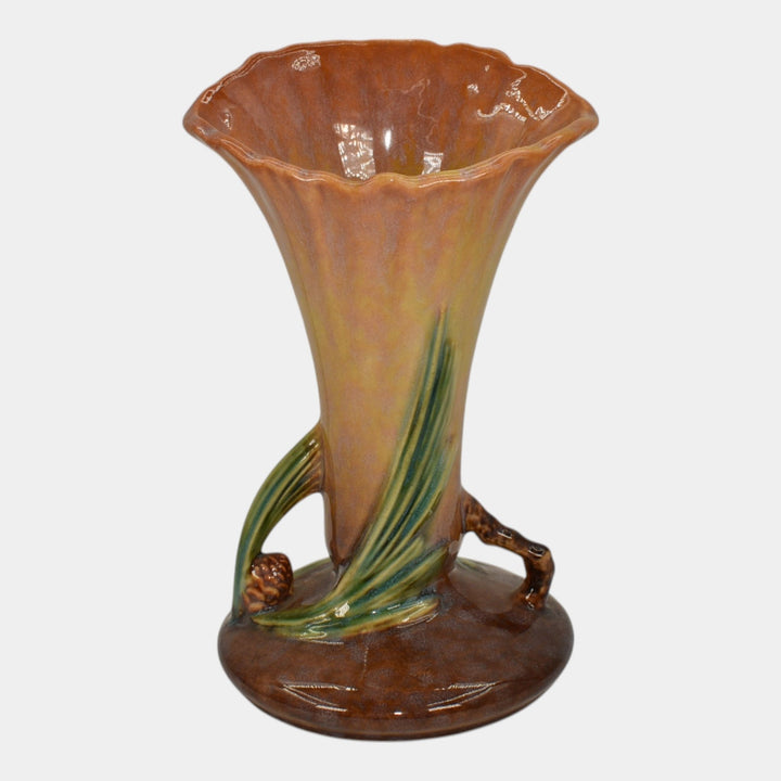 Roseville Wincraft Orange 1948 Mid Century Modern Pottery Pine Cone Vase 283-8