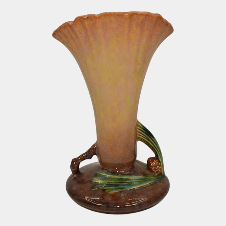 Roseville Wincraft Orange 1948 Mid Century Modern Pottery Pine Cone Vase 283-8