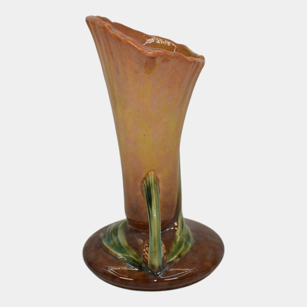 Roseville Wincraft Orange 1948 Mid Century Modern Pottery Pine Cone Vase 283-8