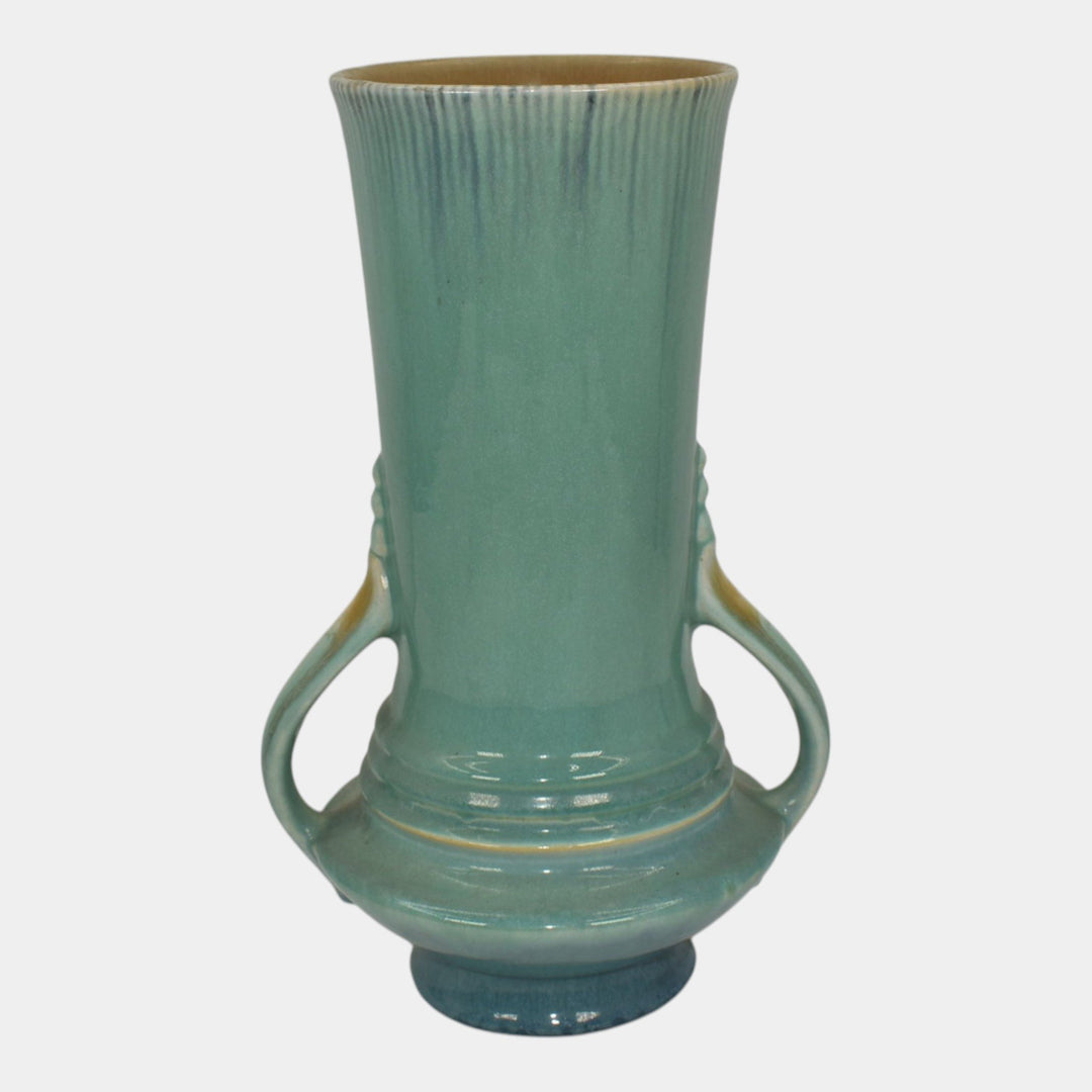Roseville Orian Turquoise 1935 Vintage Art Deco Ceramic Flower Vase 738-9